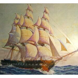 Pirate Ship Art Print 1930s Original Vintage Lithograph Nautical Ocean Sailing